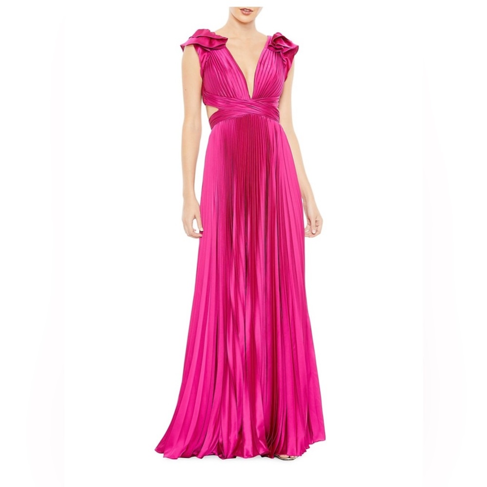 Mac Duggal - Ieena Pleated Lace Up Satin Gown